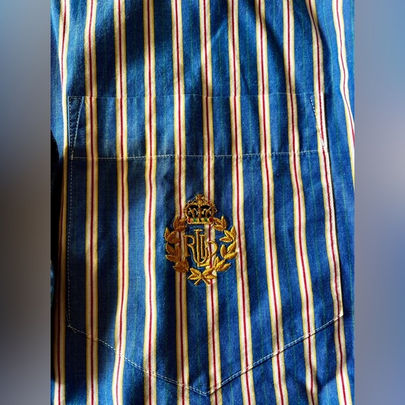 Lauren Ralph Lauren Women’s Size 10 Embroidered Crest Logo Striped Cotton Shirt - Picture 6 of 11